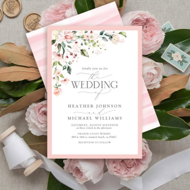 Elegant Pink Floral Watercolor Calligraphy Wedding Invitation (Creator Uploaded)