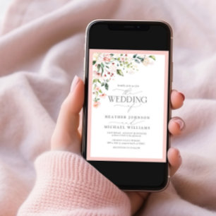 Elegant Pink Floral Watercolor Calligraphy Wedding Invitation