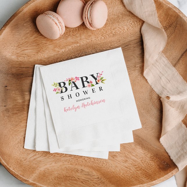 Elegant Pink Floral Watercolor Girl Baby Shower Napkin (Creator Uploaded)