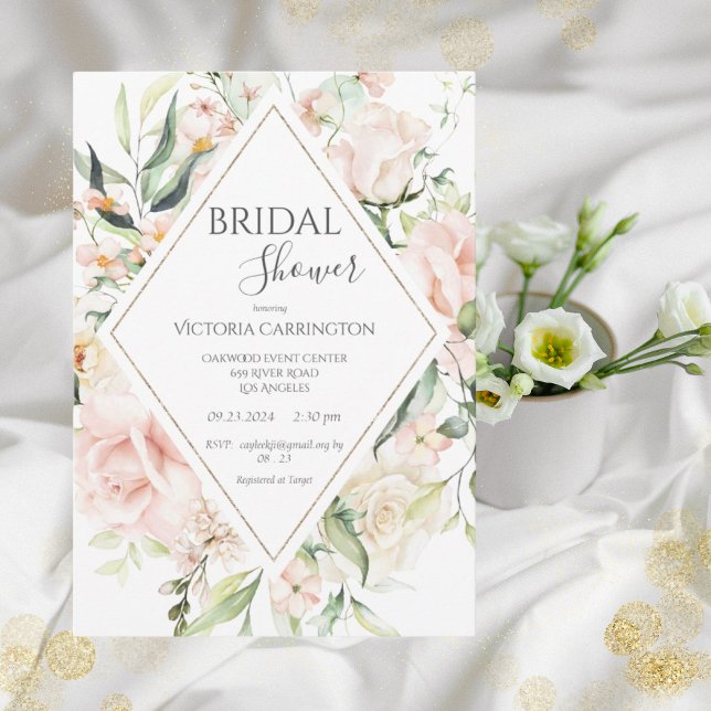 Elegant Pink Floral Watercolor Gold Bridal Shower Invitation (Creator Uploaded)