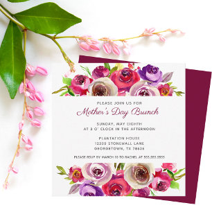 Elegant Pink Floral Watercolor Mother's Day Brunch Invitation