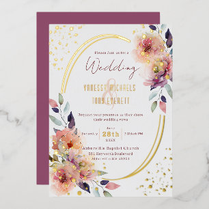 Elegant Pink Floral Watercolor Oval Wedding
