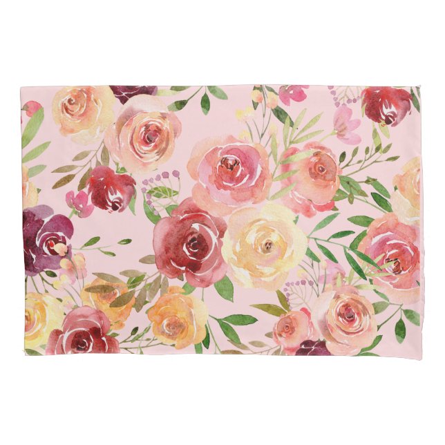 Elegant Pink Floral Watercolor Peony Flower Pillowcase (Front)