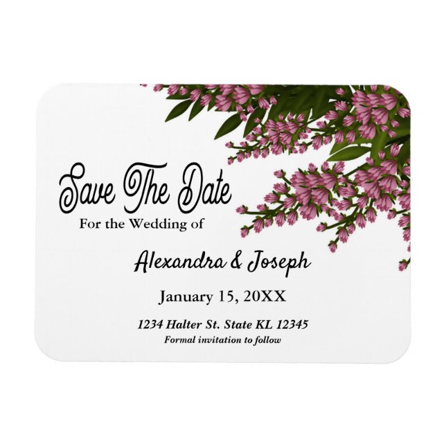 Elegant Pink Floral Watercolor Save The Date  Magnet (Horizontal)