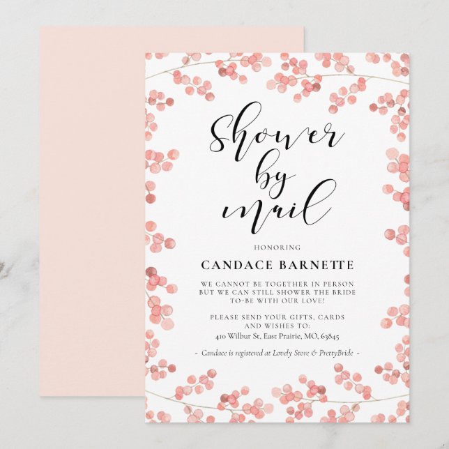 Elegant pink floral watercolor Shower by mail Invitation (Front/Back)