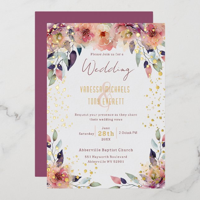 Elegant Pink Floral Watercolor Wedding (Front/Back)