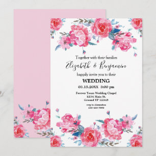 Elegant Pink Floral Watercolor Wedding Invitation
