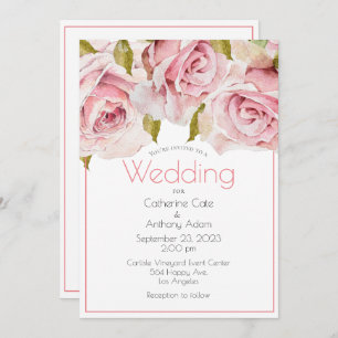 Elegant Pink Floral Watercolor Wedding  Invitation