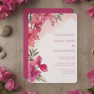 Elegant Pink Floral Watercolor Wedding Invitation