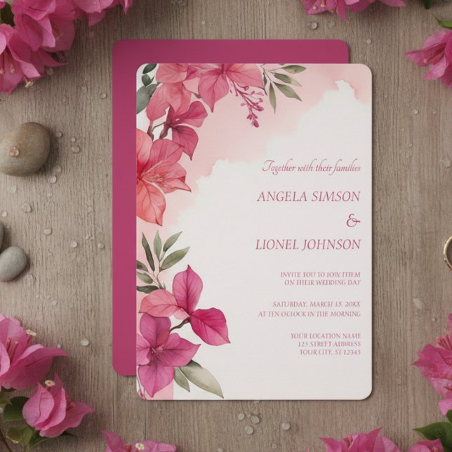 Elegant Pink Floral Watercolor Wedding Invitation (Creator Uploaded)
