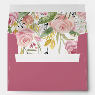 Elegant Pink Floral Watercolor Wedding Invitation Envelope