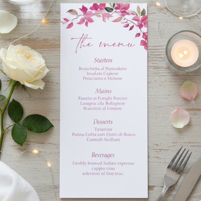 Elegant Pink Floral Watercolor Wedding  Menu (Creator Uploaded)