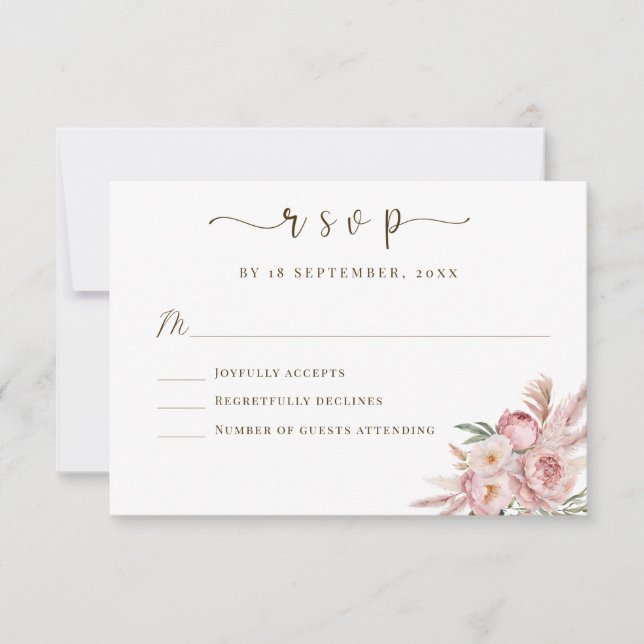 Elegant Pink Floral Watercolor Wedding RSVP Card (Front)