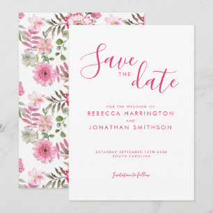 Elegant Pink Floral Watercolor Wedding Save The Date