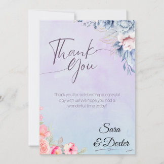 Elegant Pink Floral Watercolor Wedding  Thank You Card