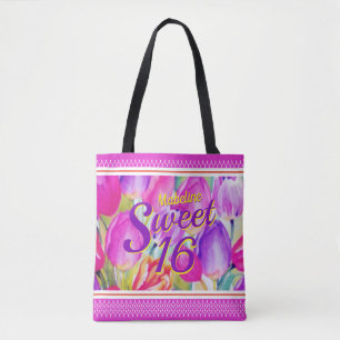 Elegant Pink Floral Watercolor with Purple Trim Tote Bag
