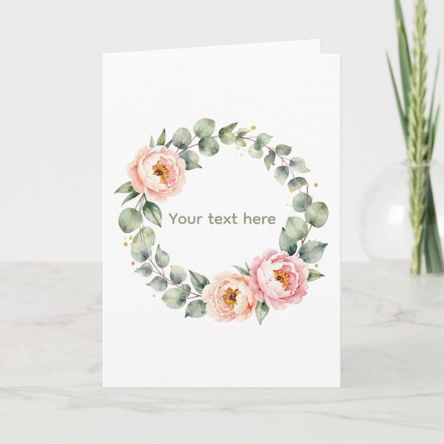 Elegant Pink Floral Watercolor Wreath Personalized Card (Front)