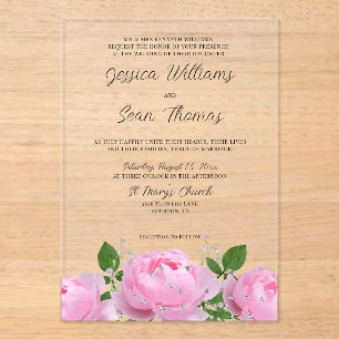 Elegant Pink Floral Wedding Acrylic Invitations