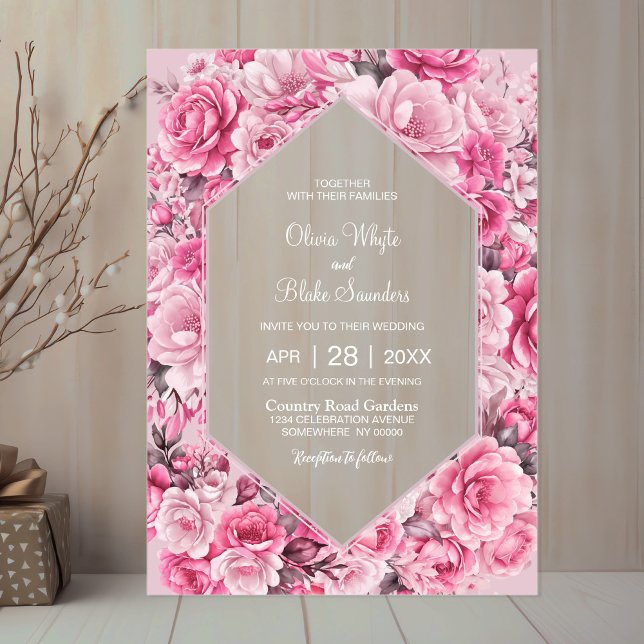 Elegant Pink Floral Wedding Acrylic Invitations (Creator Uploaded)