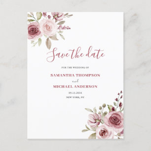 Elegant Pink Floral Wedding  Announcement Postcard