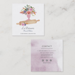 Elegant Pink Floral Wedding Cake Makers Bakery Square Business Card