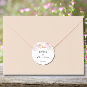 Elegant Pink Floral Wedding Classic Round Sticker