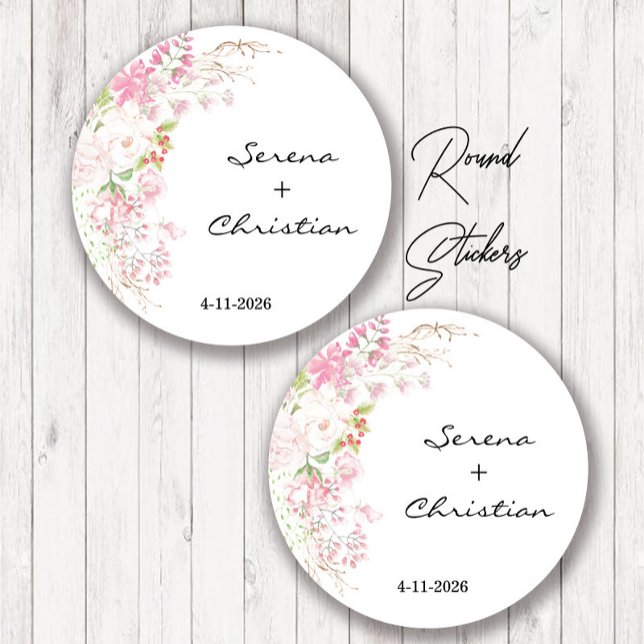Elegant Pink Floral Wedding Classic Round Sticker (Creator Uploaded)