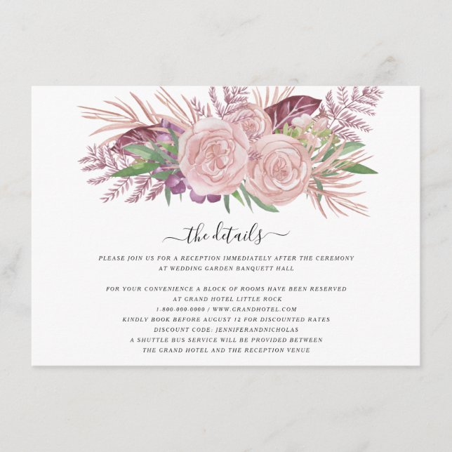 Elegant Pink Floral Wedding Enclosure Card (Front)