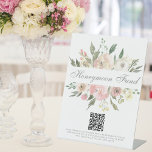 Elegant Pink Floral Wedding Honeymoon Fund QR Code Pedestal Sign<br><div class="desc">An elegant bouquet of watercolor blush pink peonies and ivory cream roses frame this honeymoon fund wedding signage. Botanical sprigs of sage green eucalyptus leaves decorate in the midst of the peach array of flowers that surround the beautiful, chic script reminding guests to scan to give money to the happy...</div>
