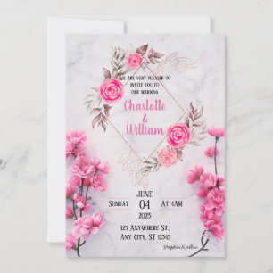 Elegant Pink Floral  Wedding Invitation
