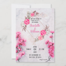 Elegant Pink Floral Wedding Invitation