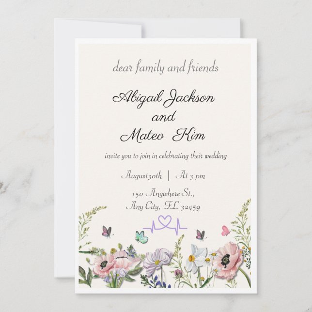 Elegant Pink Floral Wedding Invitation (Front)