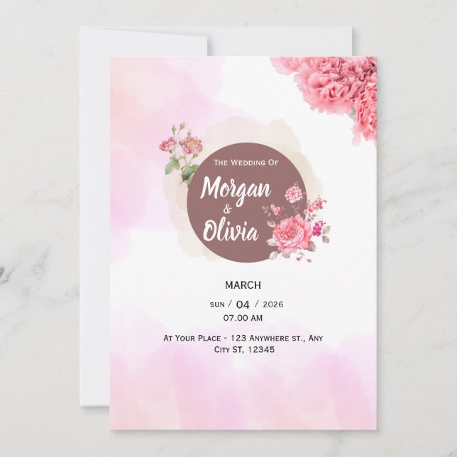 Elegant Pink Floral Wedding Invitation (Front)
