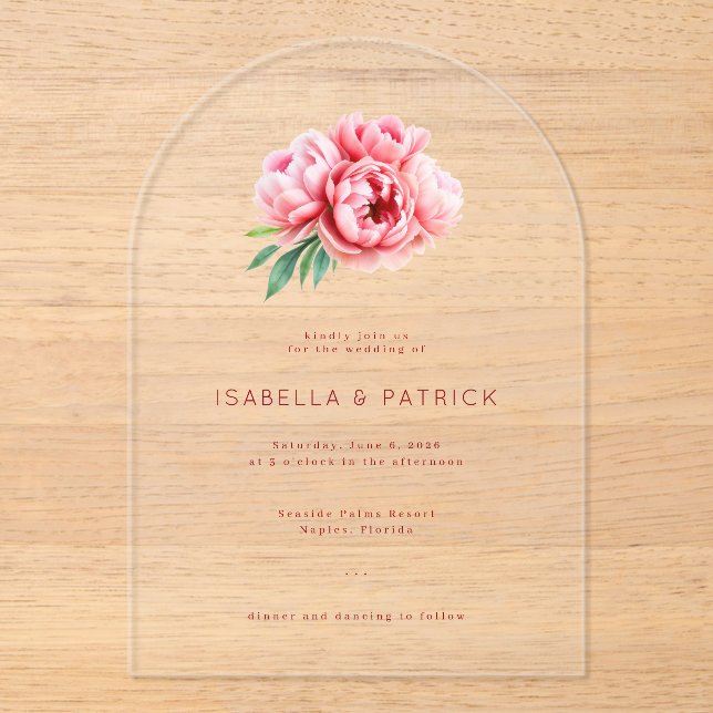 Elegant Pink Floral Wedding Invitation (Front)