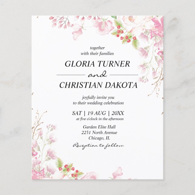 Elegant Pink Floral Wedding Invitation (Front)
