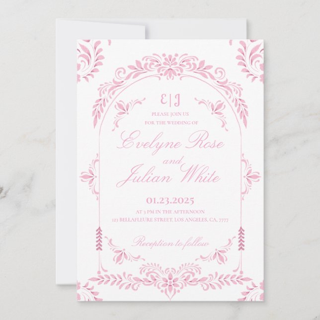 Elegant Pink Floral Wedding Invitation (Front)