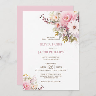 Elegant Pink Floral Wedding Invitation