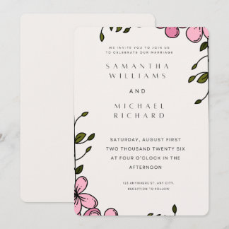 Elegant Pink Floral Wedding Invitation - Customiza
