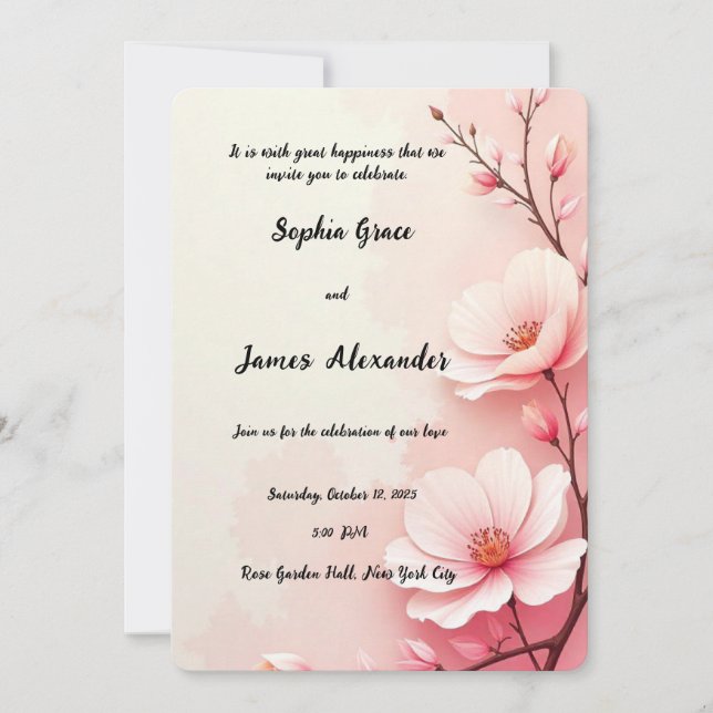 Elegant Pink Floral Wedding Invitation Romantic  (Front)