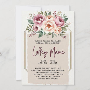Elegant Pink Floral Wedding Invitation Romantic