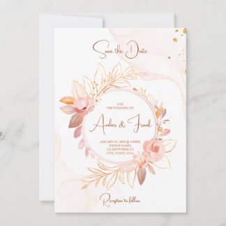 Elegant Pink Floral Wedding Invitation w/ QR Code