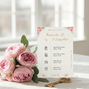 Elegant Pink Floral Wedding Itinerary Timeline Enclosure Card