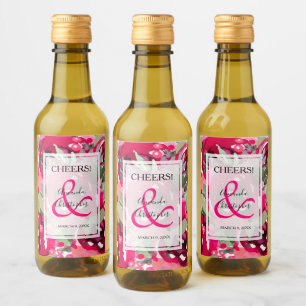 Elegant Pink Floral Wedding Mini Wine Label
