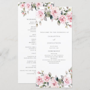 Elegant Pink Floral Wedding Program Flat Card