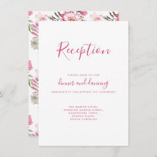 Elegant Pink Floral Wedding Reception Card