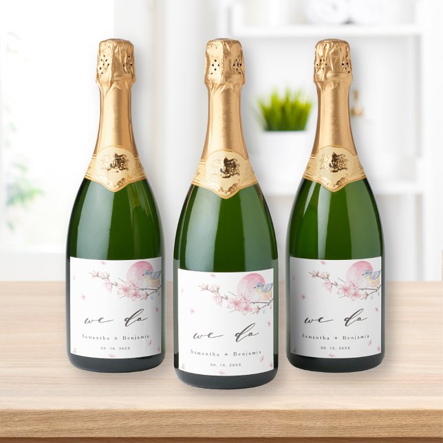 Elegant Pink Floral Wedding Sparkling Wine Label (Creator Uploaded)