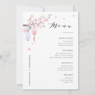 Elegant Pink Floral Wedding Table Menu Card