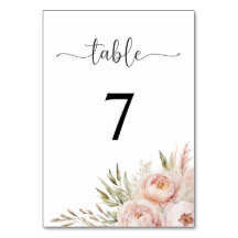 Elegant Pink Floral Wedding Table Number