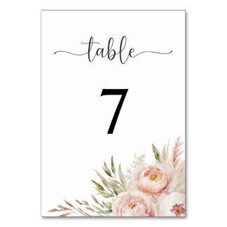 Elegant Pink Floral Wedding Table Number