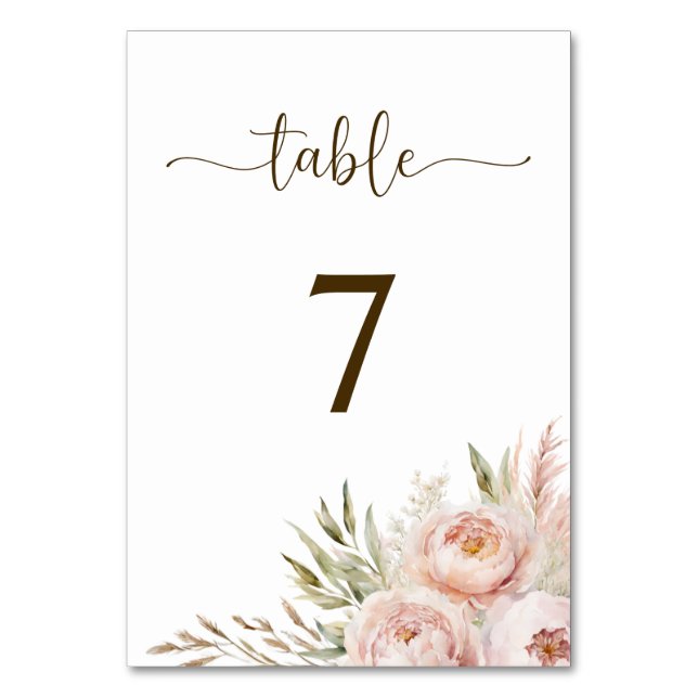 Elegant Pink Floral Wedding Table Number (Front)